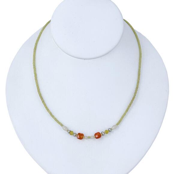 Estate Sterling Silver 925 UV Glass & Gemstone Necklace 15.5–17.5” - Picture 4 of 7